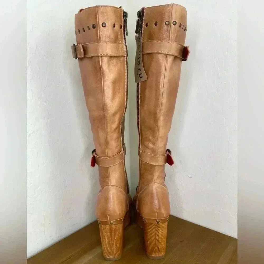 NEW Bed Stu Ceretti Leather Platform Tall Boots Rustic Tan Women’s Size … - Picture 7 of 16